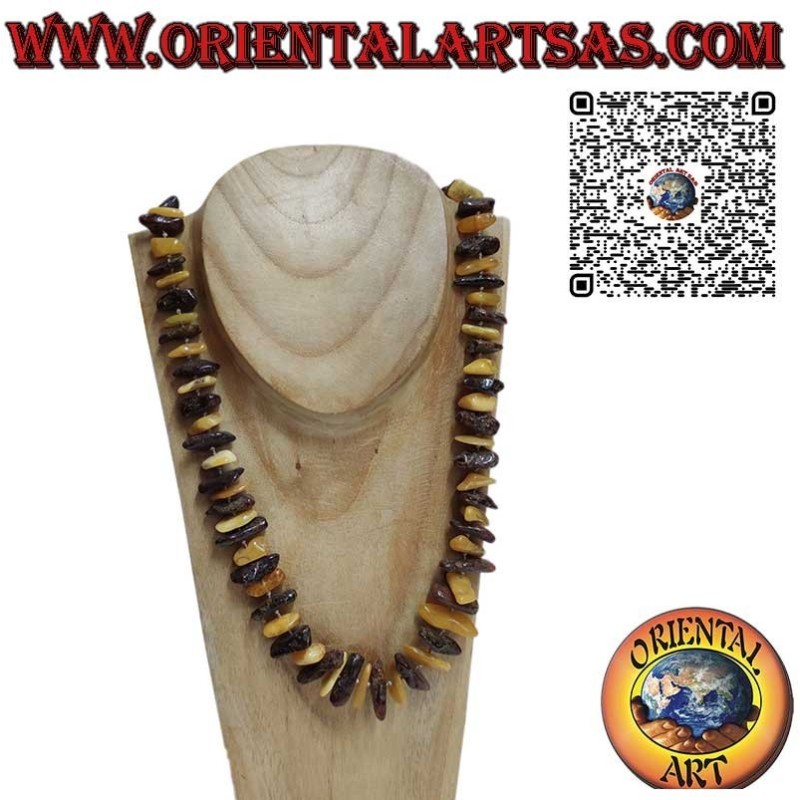 Collana Lunga Ambra Baltica Naturale Bicolore