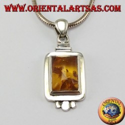 Silver pendant with rectangular Amber with three balls