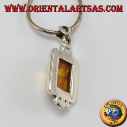 Colgante de plata con ámbar rectangular con tres puntos