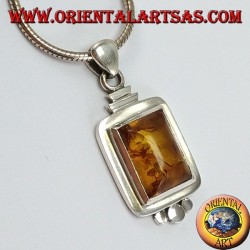 Pendentif en argent avec ambre rectangulaire avec trois points