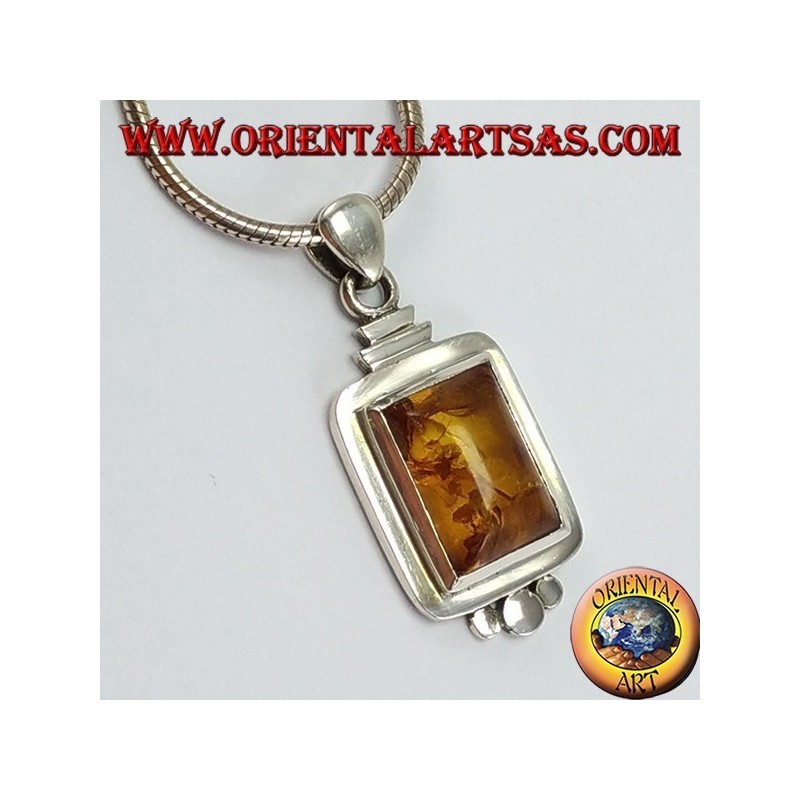 Colgante de plata con ámbar rectangular con tres puntos