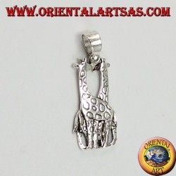 Silver pendant two giraffes that kiss