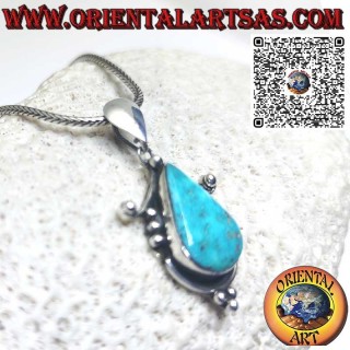 Pendentif en argent avec ensemble turquoise tibétain naturel en forme de larme