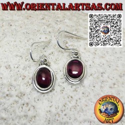 Silver earrings with natural garnet with double smooth edge