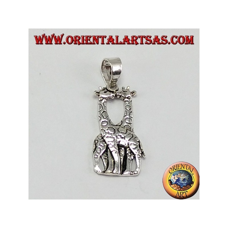 Colgante de plata dos jirafas besos