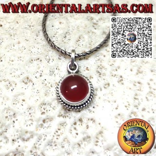 Colgante de plata con cornalina natural redonda rodeada de trenza
