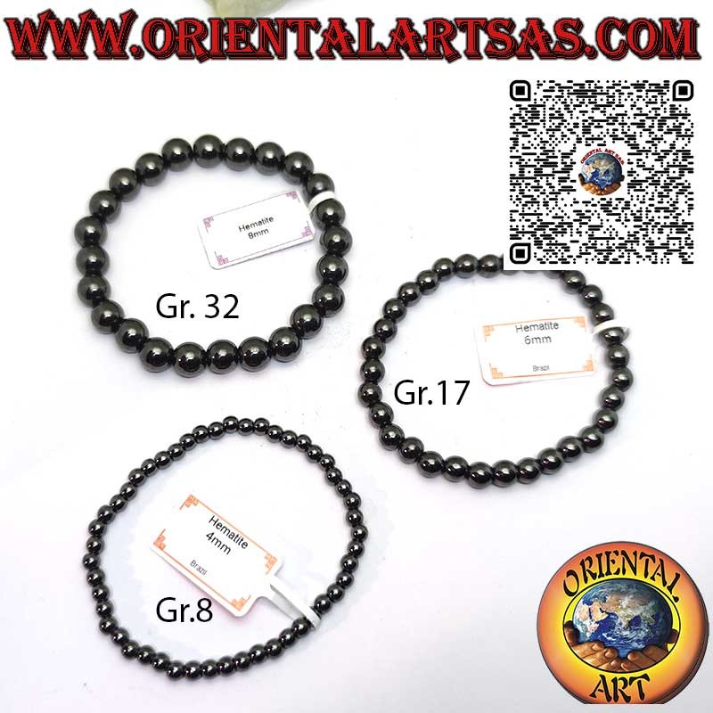 Pulseras de esferas de hematites naturales de 4, 6 y 8 mm (elásticas)