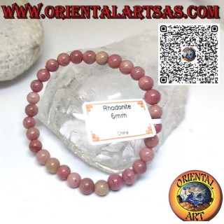 Pulsera de bolas de rodonita natural de mm. 6 Ø, (elástico)