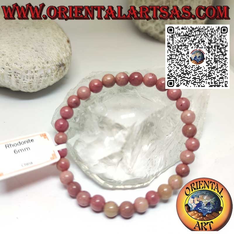 Bracciale Rodonite Naturale 6mm Elastico | Gioiello Autentico