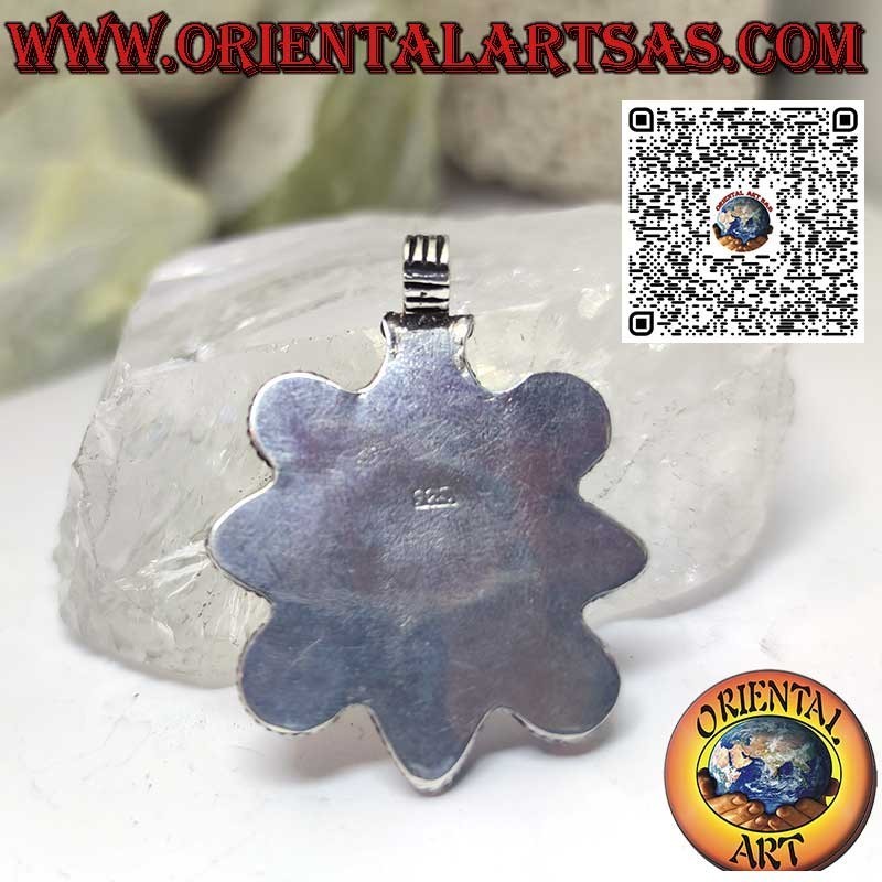 Silver pendant with natural Tibetan turquoise and natural corals