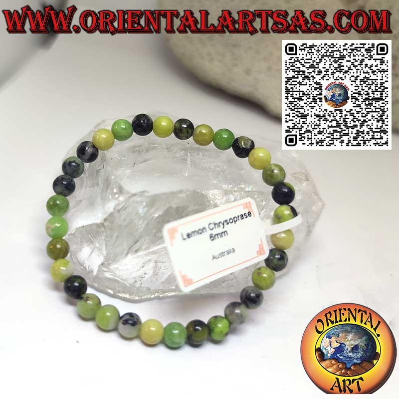 Bracciale di crisoprasio naturale a sfere di 6 mm. Ø, cordino elastico