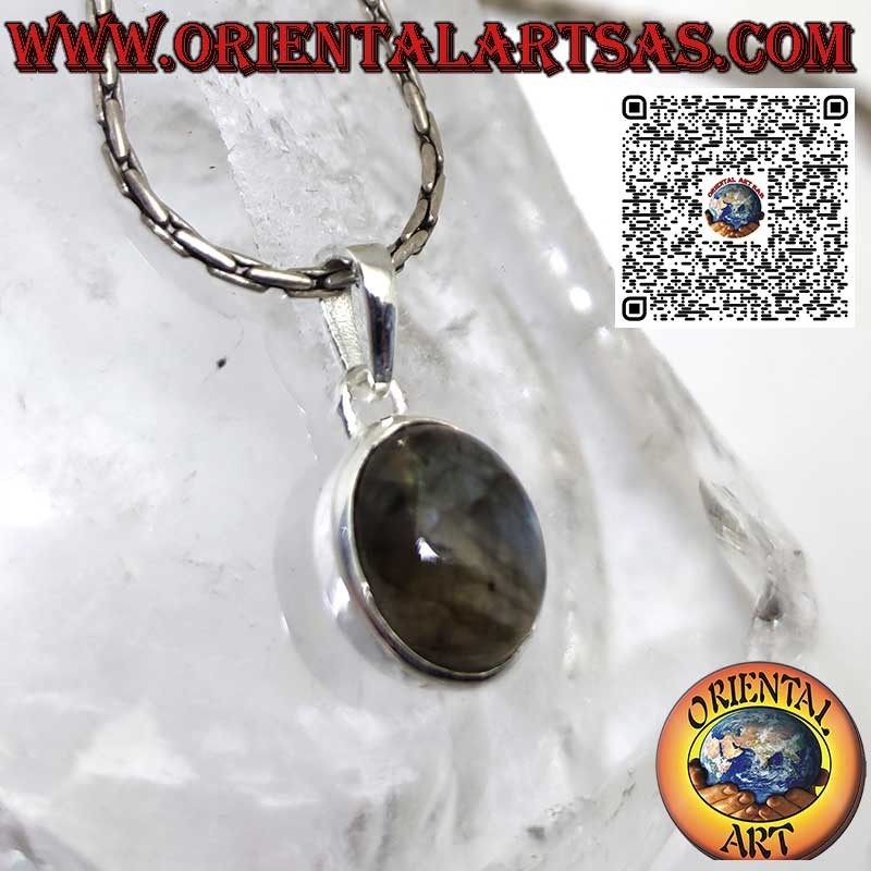 Ciondolo argento con labradorite ovale naturale incastonata bordo alto