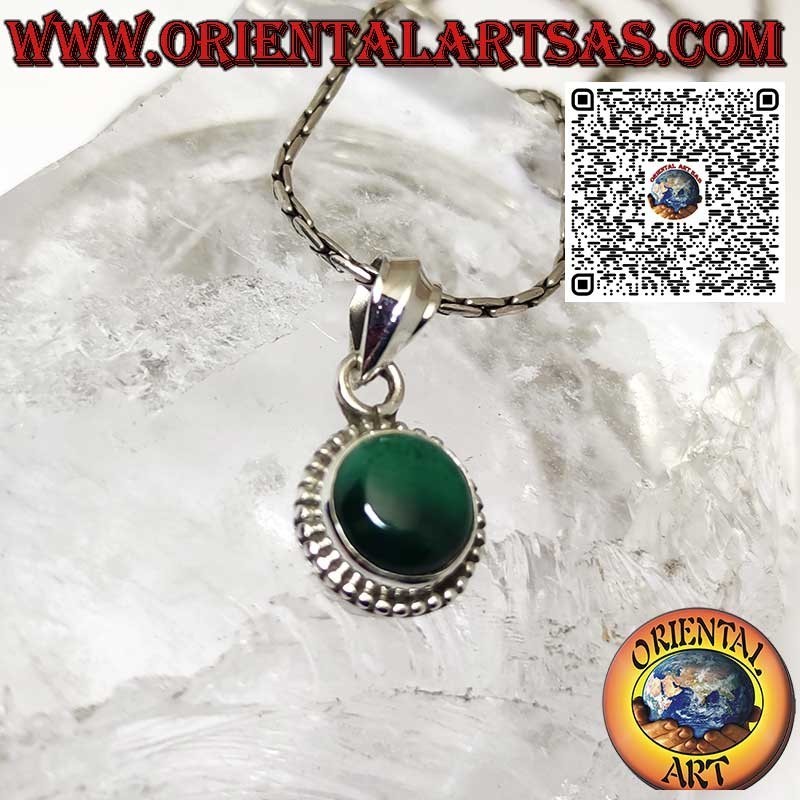 Pendentif en argent avec malachite naturelle ronde entourée de sphères