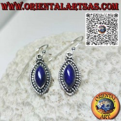 Silver earrings with natural shuttle lapis lazuli and sphere edge