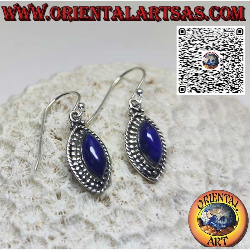 Silberohrringe mit natürlichem Shuttle-Lapislazuli und Kugelrand