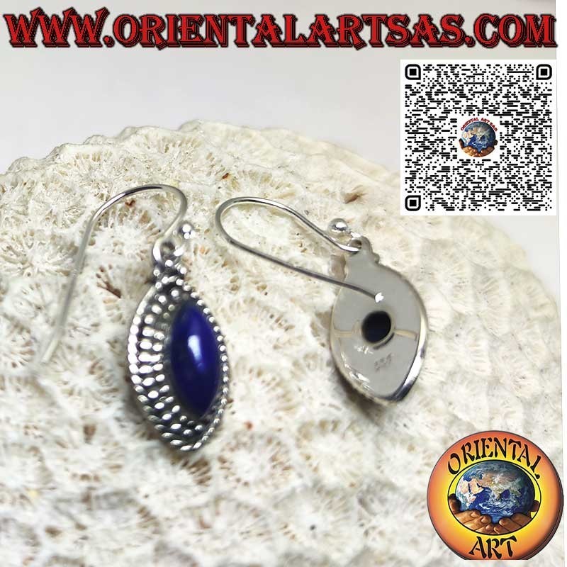 Boucles d'oreilles en argent avec lapis-lazuli navette naturel et bord sphère