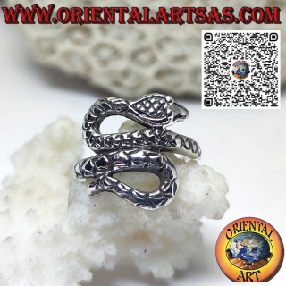 Anello cobra avvolgente e sinuoso realizzato in solido argento 925 ‰