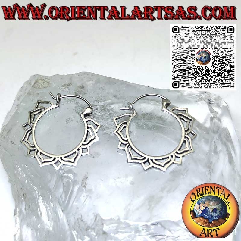 Hoop earrings with lotus flower contour in solid 925 silver