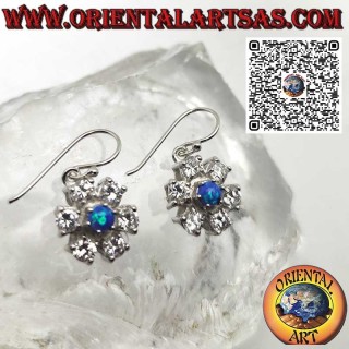 Silver earrings with oval blue mystic opal with smooth edge