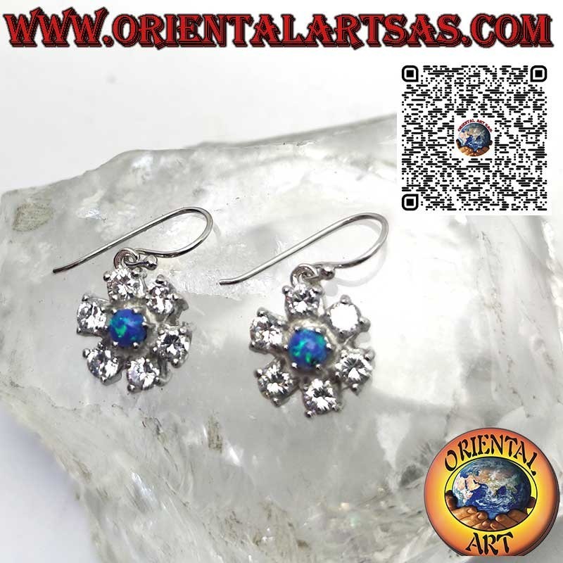 Orecchini in argento con opale mistico blu ovale a filo bordo liscio