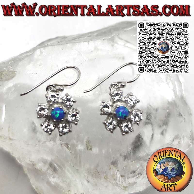 Boucles d'oreilles en argent avec opale mystique bleue ovale à bord lisse