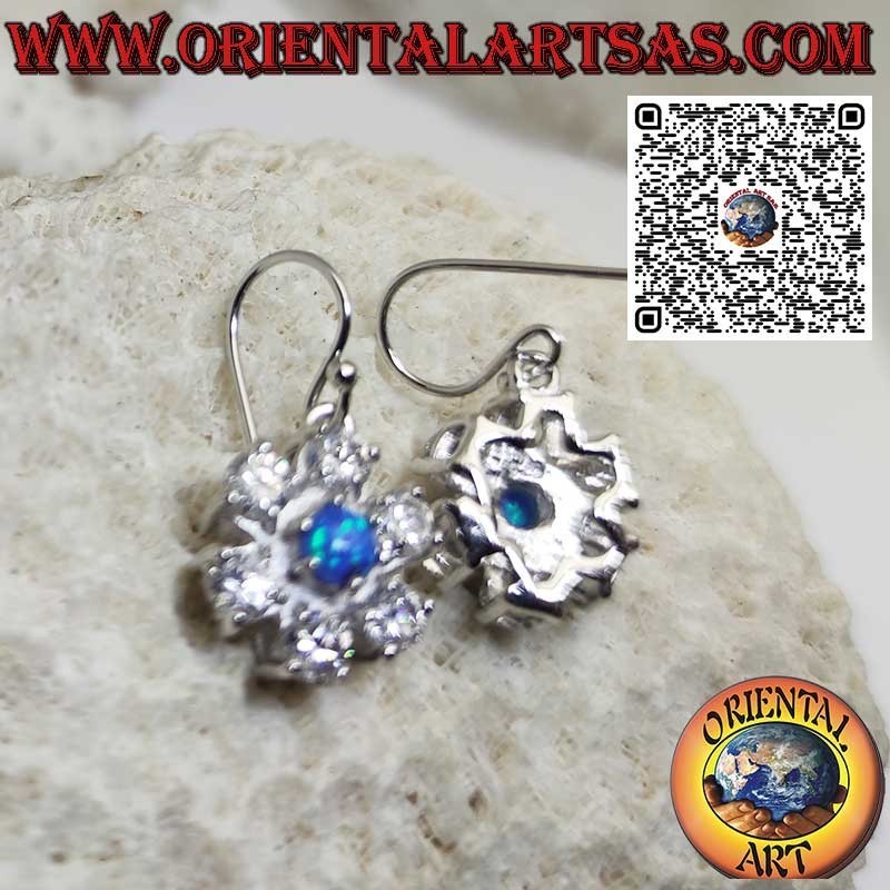 Pendientes de plata con ópalo místico azul ovalado con borde liso