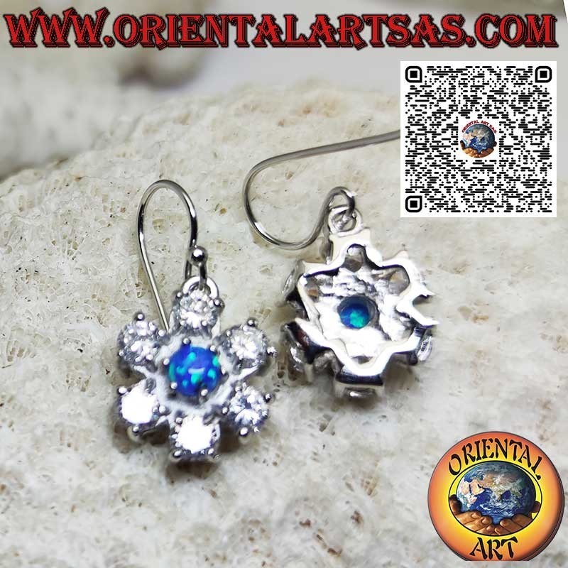Pendientes de plata con ópalo místico azul ovalado con borde liso