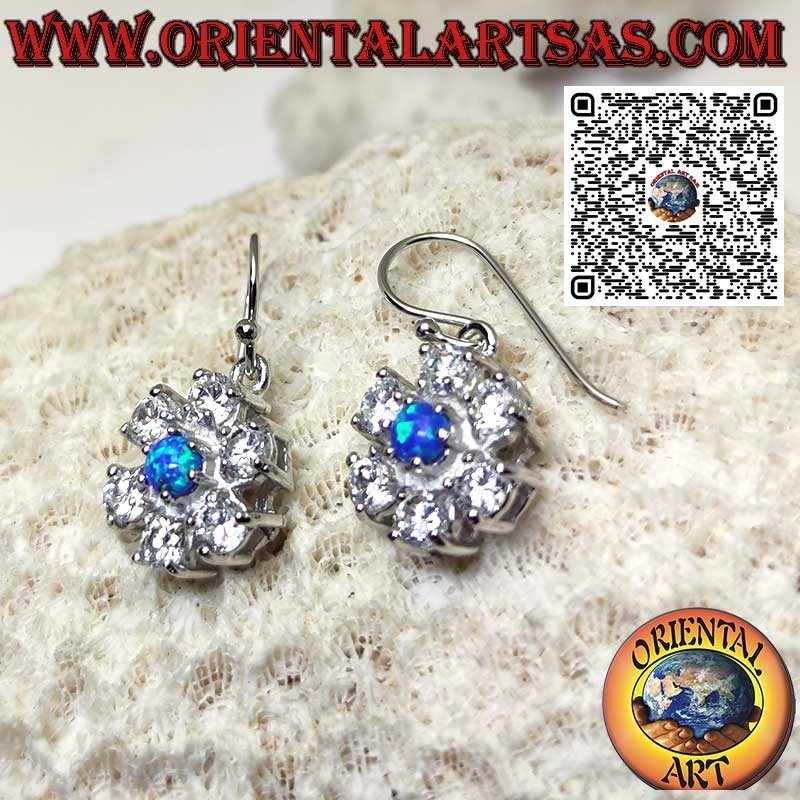 Silver earrings with oval blue mystic opal with smooth edge