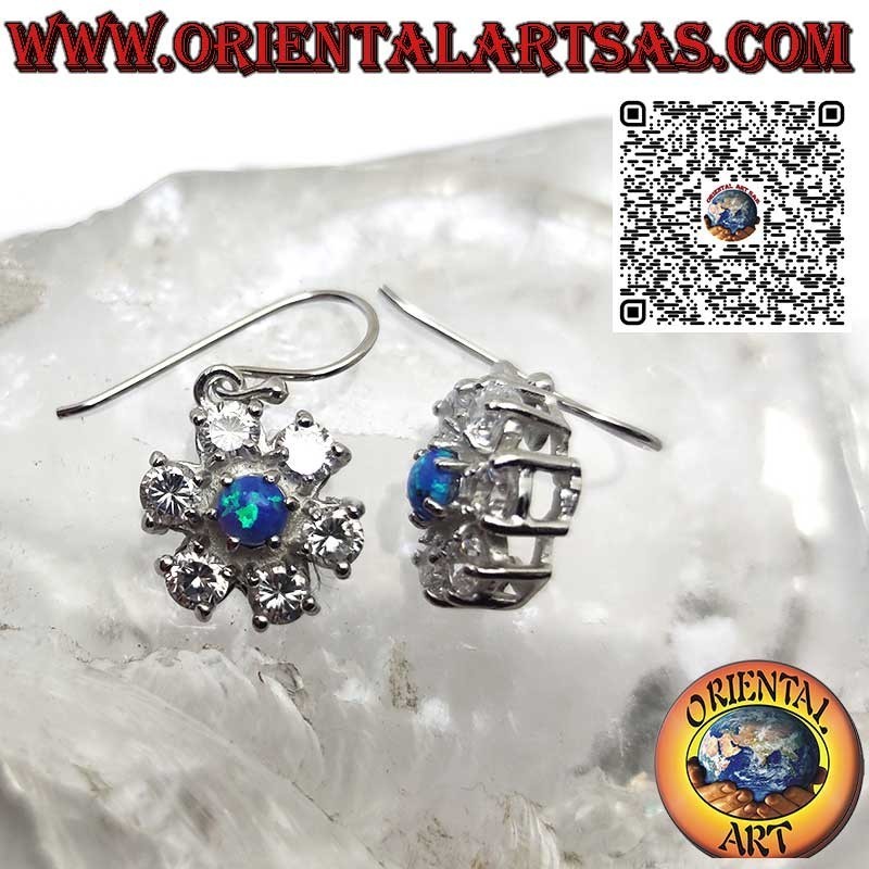 Pendientes de plata con ópalo místico azul ovalado con borde liso