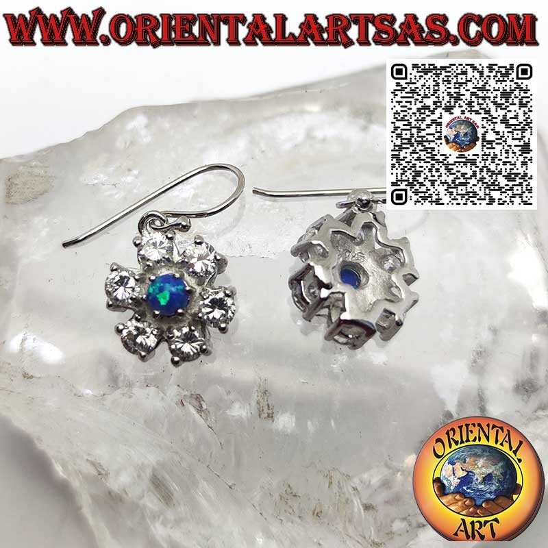 Silberohrringe mit ovalem blauem mystischem Opal mit glattem Rand