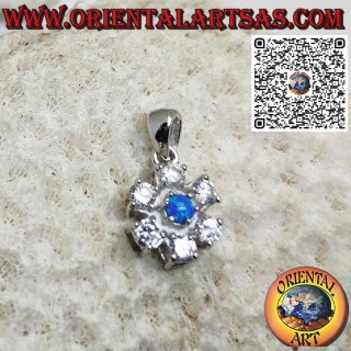 Pendentif en argent 925 ‰ avec opale bleue ronde entourée de zircons