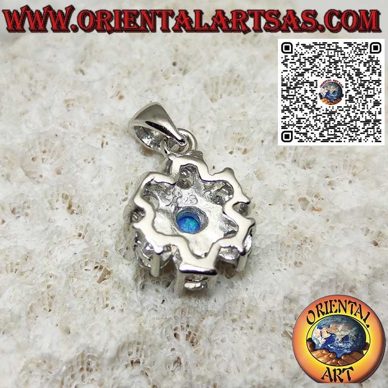 Colgante de plata 925 ‰ con ópalo azul redondo rodeado de circonitas
