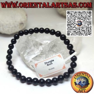 Natürliches Schungit-Armband mit 6 mm großen glatten Kugeln. Ø mit Gummizug