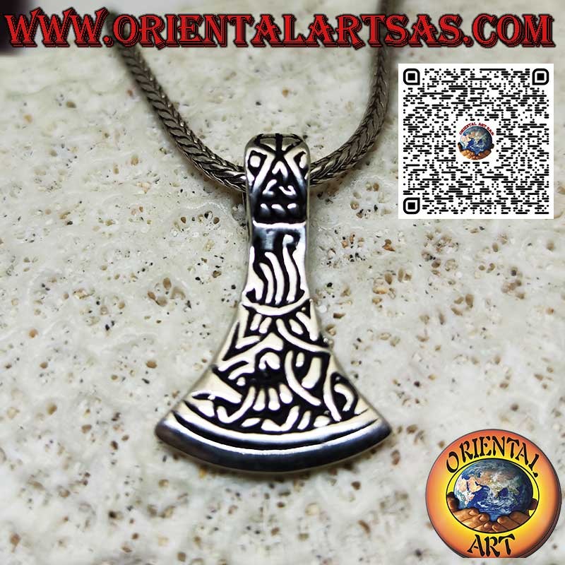 Norse ax blade silver pendant with celtic engravings (leviathan)