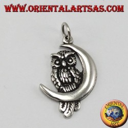Silver owl pendant on crescent