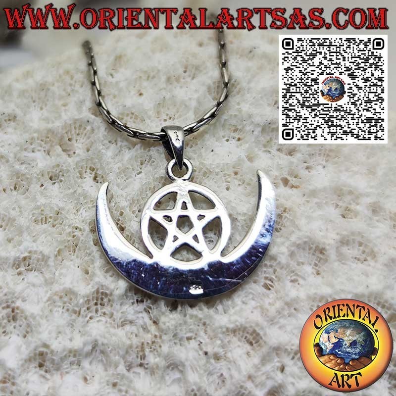 Pendentif en argent, protection wicca "pentagramme et croissant de lune"