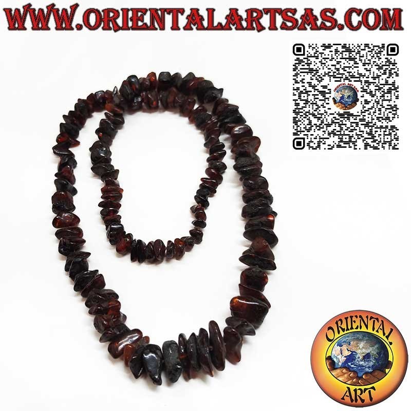 Collana Lunga Ambra Baltico Naturale Scura Irregolare