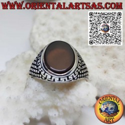 Silver ring (men's) with flat oval carnelian