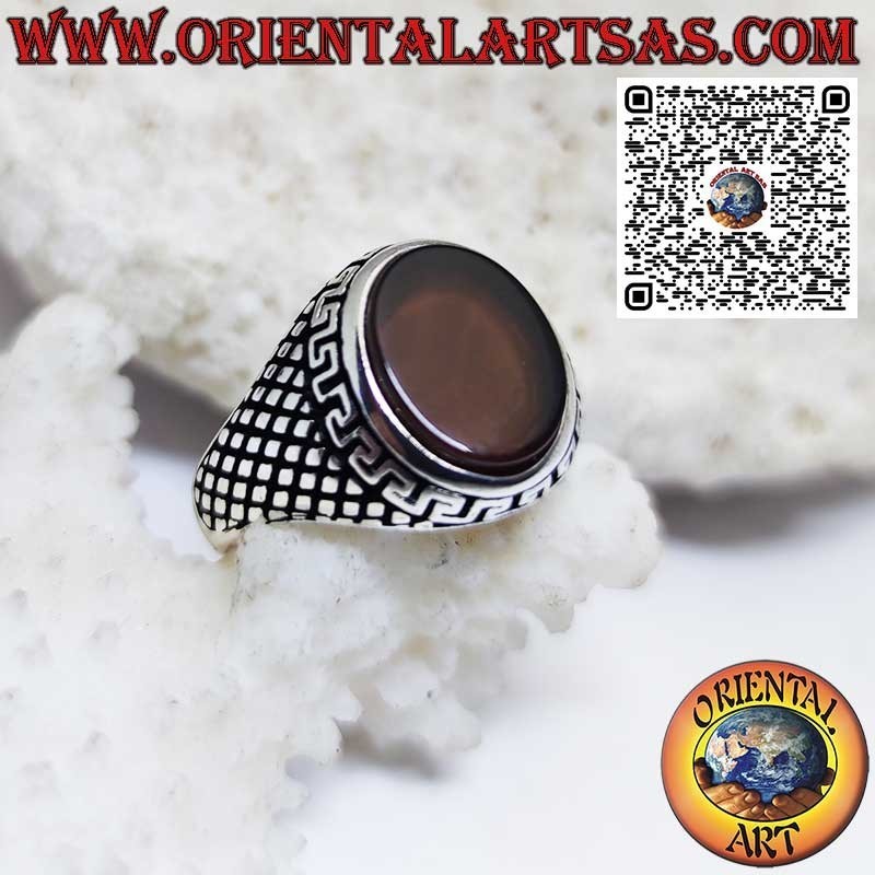 Anillo de plata (para hombres) con cornalina oval plana