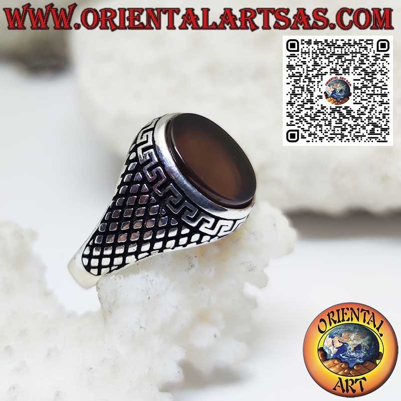 Bague en argent (pour homme) avec cornaline plate ovale
