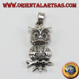 Pendentif argent, hibou sur la branche