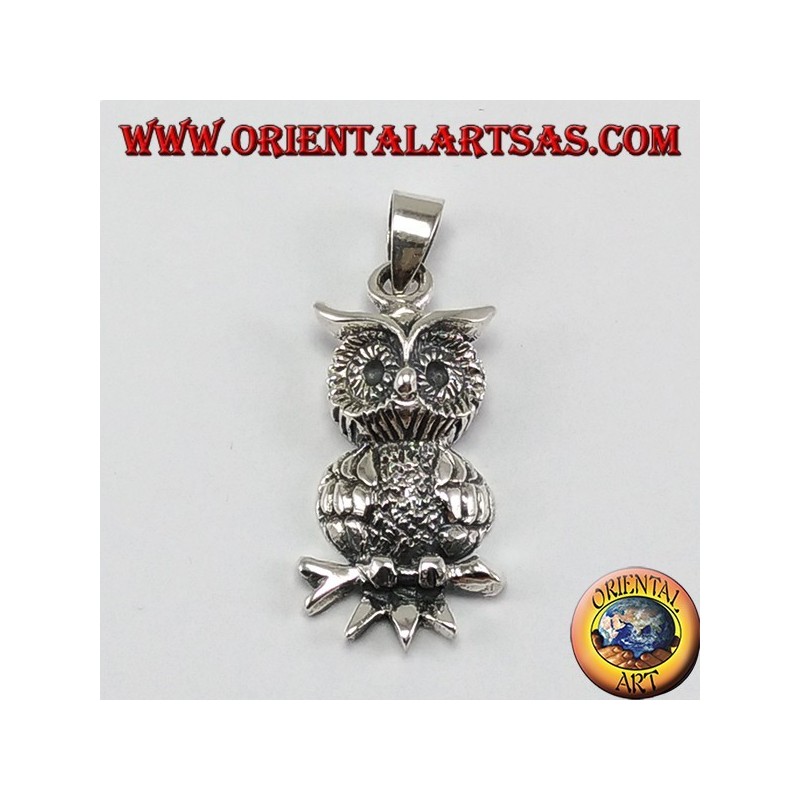 Pendentif argent, hibou sur la branche