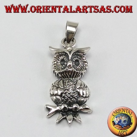 Ciondolo d'argento, gufo sul ramo