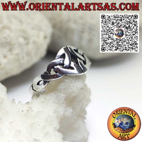 Silver ring with 2 opposing Celtic Triquetra knots