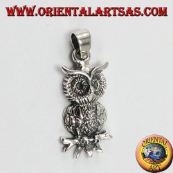 Colgante de plata, búho en rama