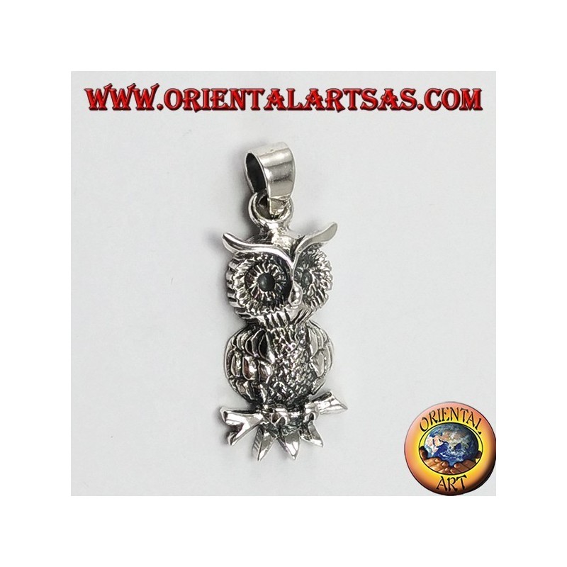 Silver pendant, owl on the branch