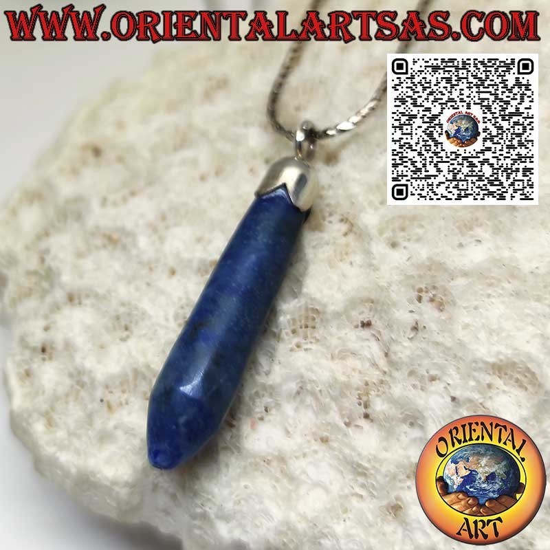 Anhänger mit spitzem natürlichem Lapislazuli und silberner Kappe