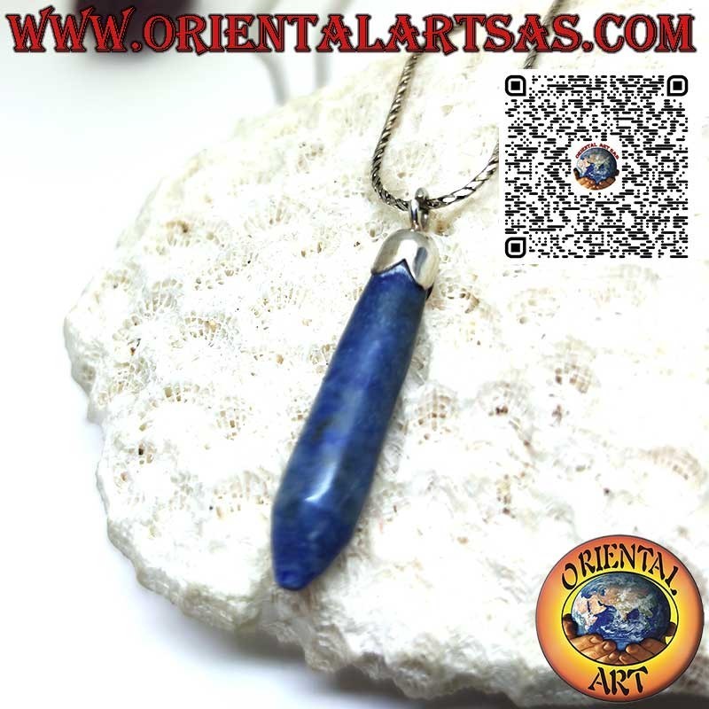 Pendant with pointed natural lapis lazuli and silver cap