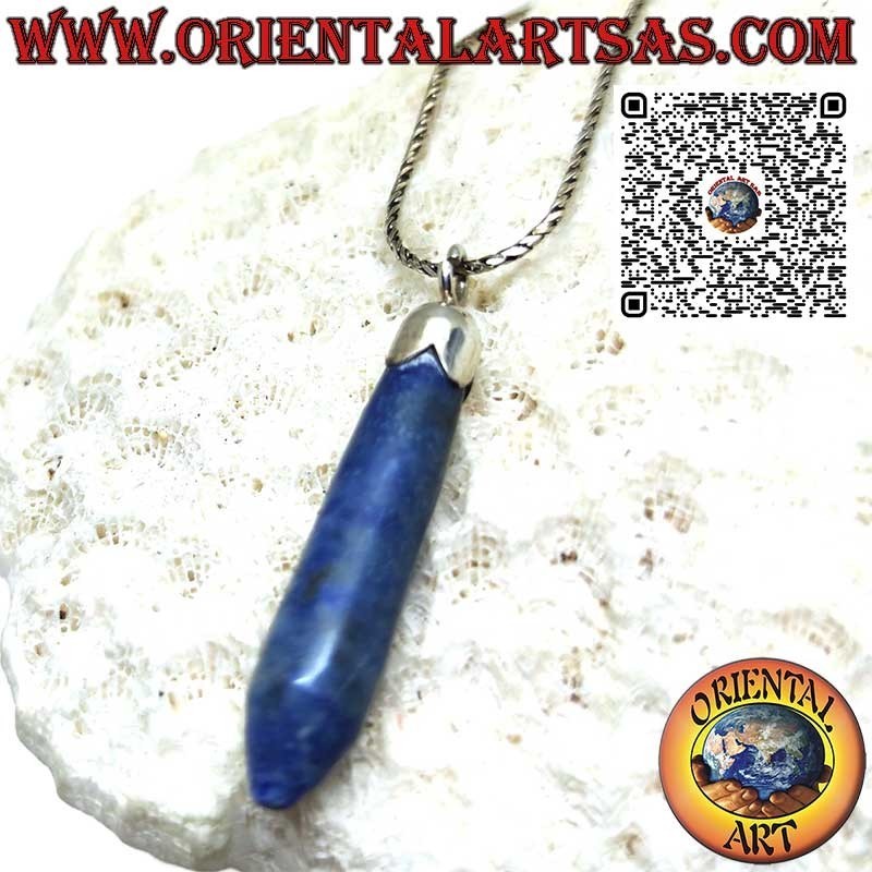 Colgante con lapislázuli natural puntiagudo y capuchón de plata.