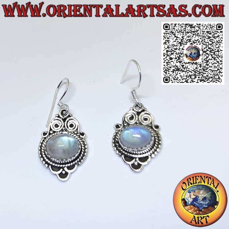 Nepalese style silver earrings with transverse moonstone